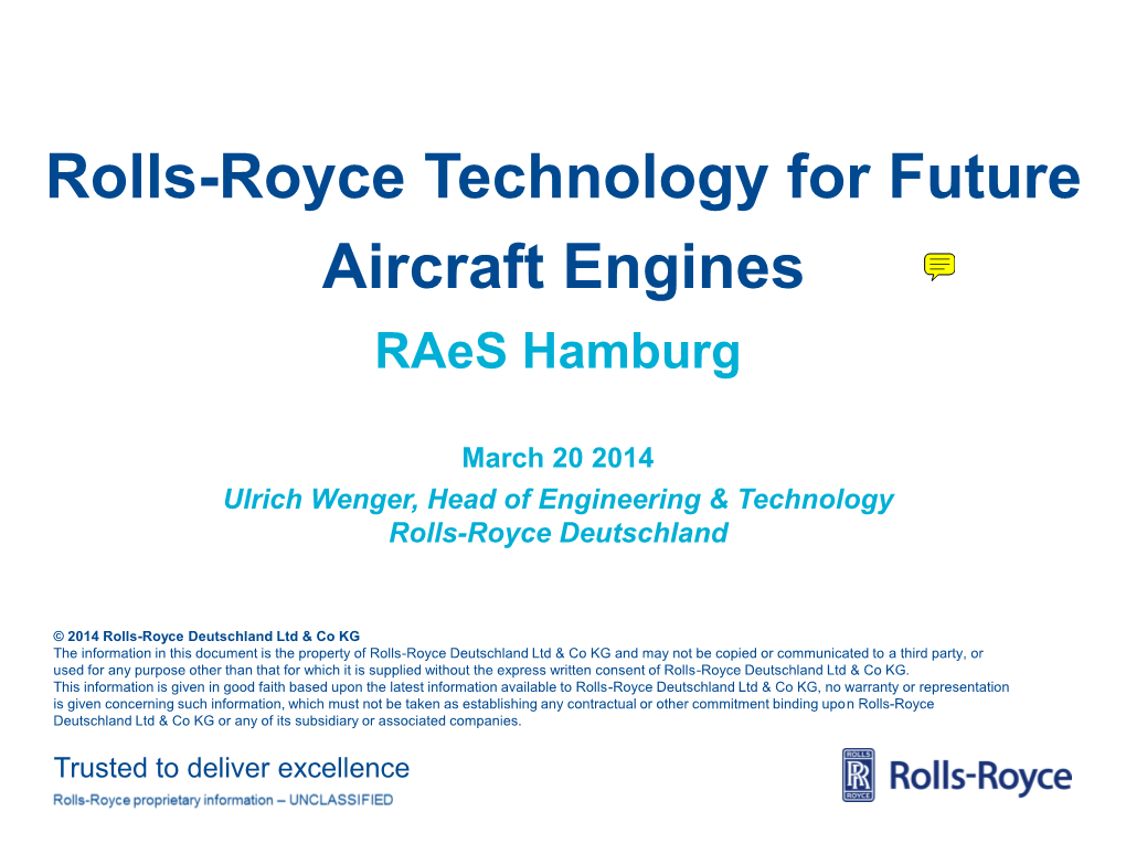 Rolls-Royce Technology for Future Aircraft Engines Raes Hamburg