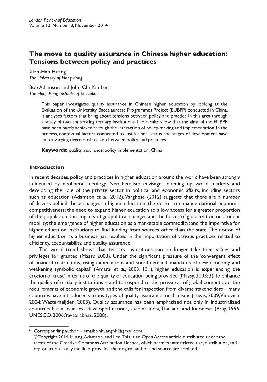 The Move to Quality Assurance in Chinese Higher Education: Tensions Between Policy and Practices