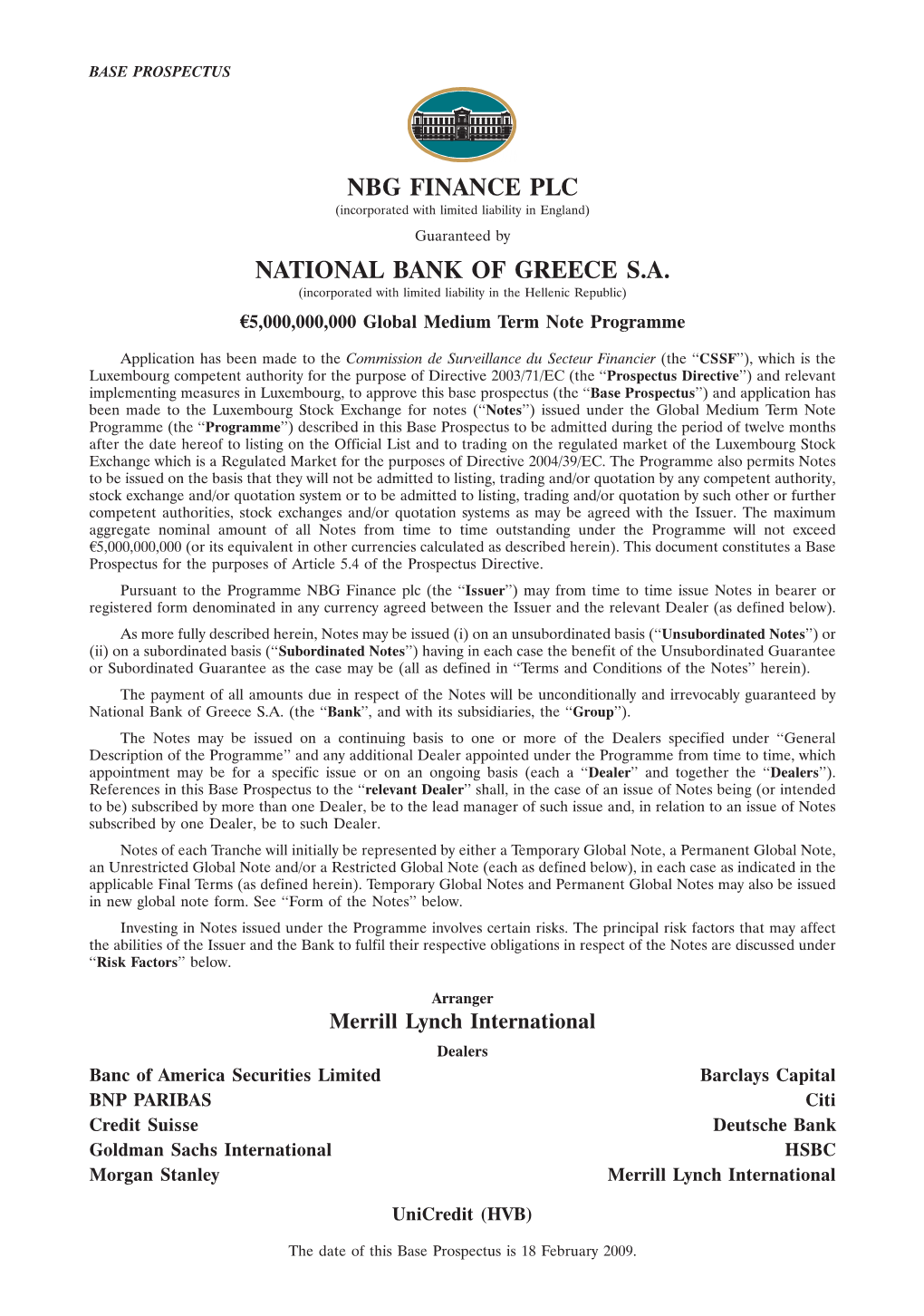 Nbg Finance Plc National Bank of Greece S.A