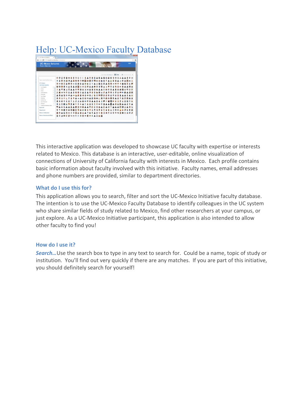 Help: UC-Mexico Faculty Database