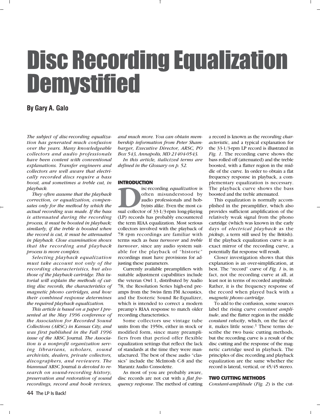 Disc Recording Equalization Demystified