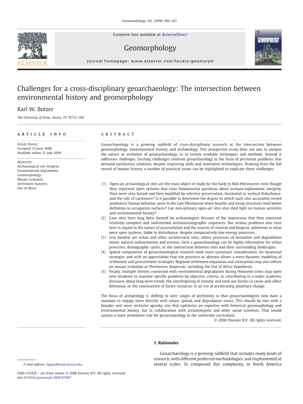 Challenges for a Cross-Disciplinary Geoarchaeology: the Intersection Between Environmental History and Geomorphology