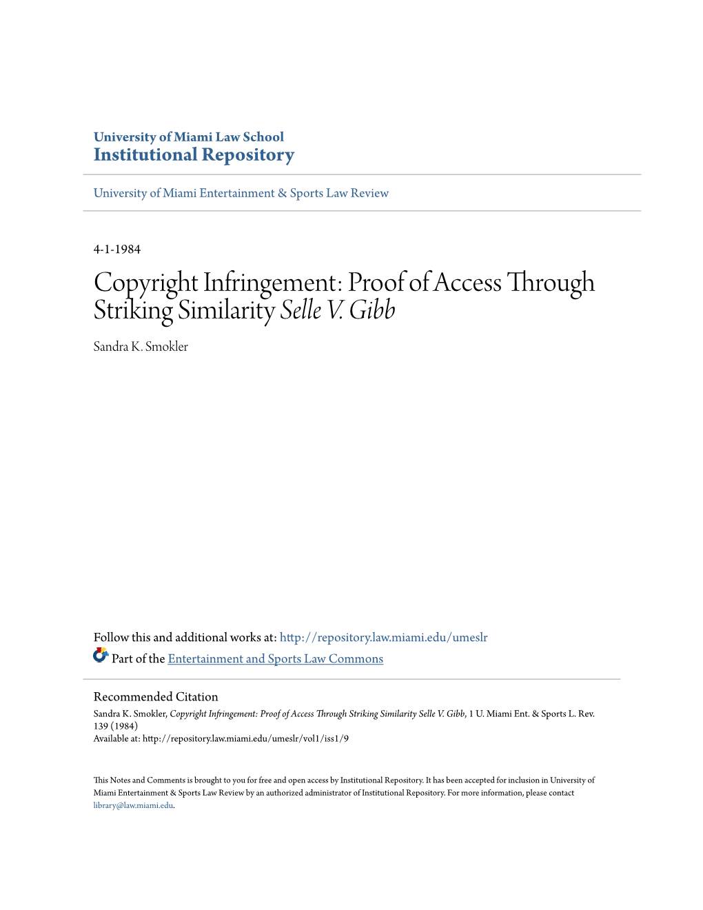 Proof of Access Through Striking Similarity Selle V. Gibb Sandra K