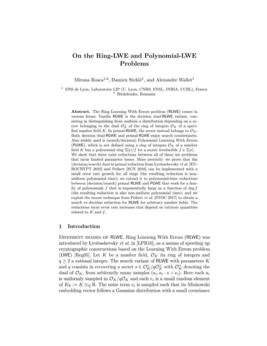 On the Ring-LWE and Polynomial-LWE Problems