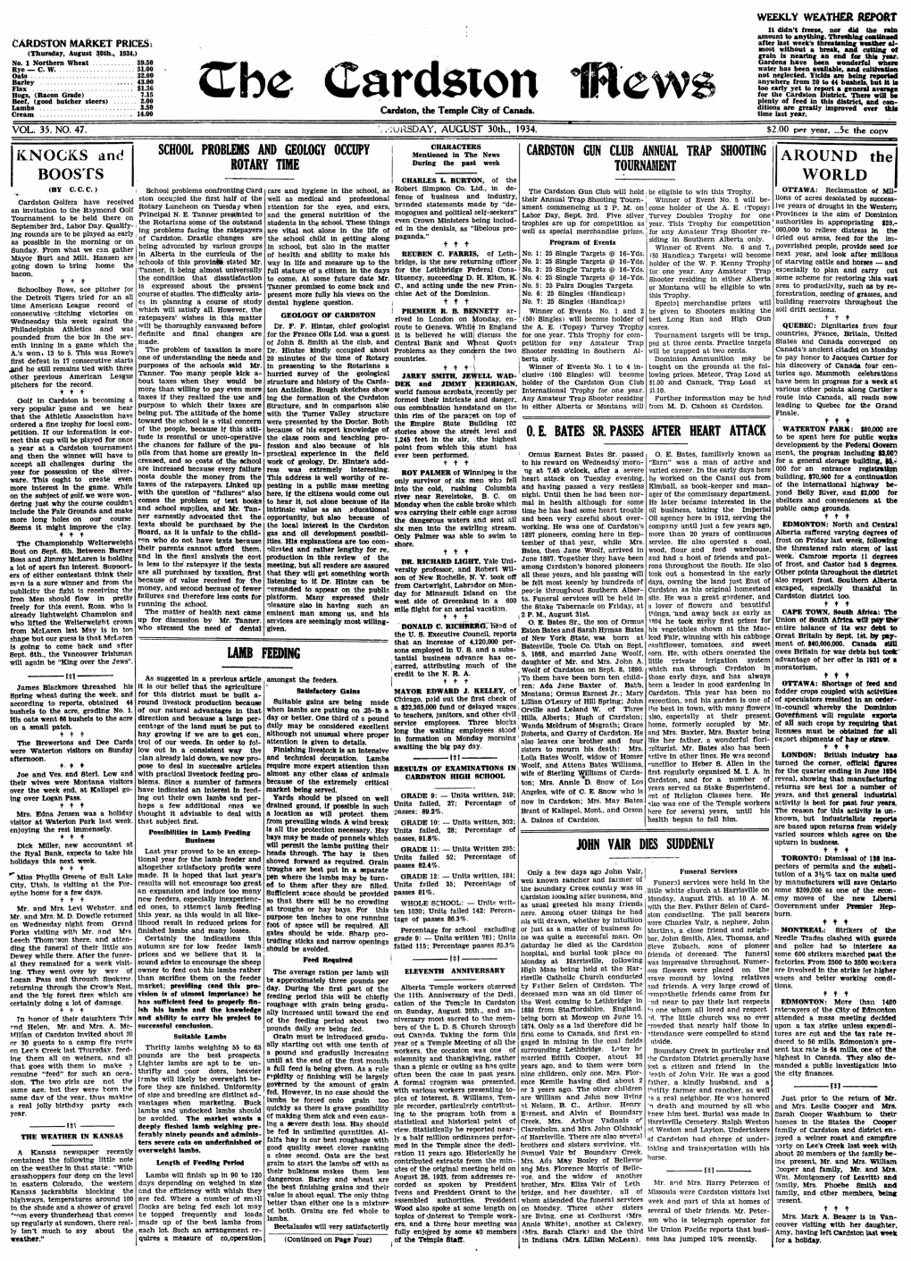 The Cardston News Plenty of Feed M This District, and Con- Lambs 3.50 Cardston, Templecity Ditions Are Greatly Improved Over This Cream 14.00 the of Canada