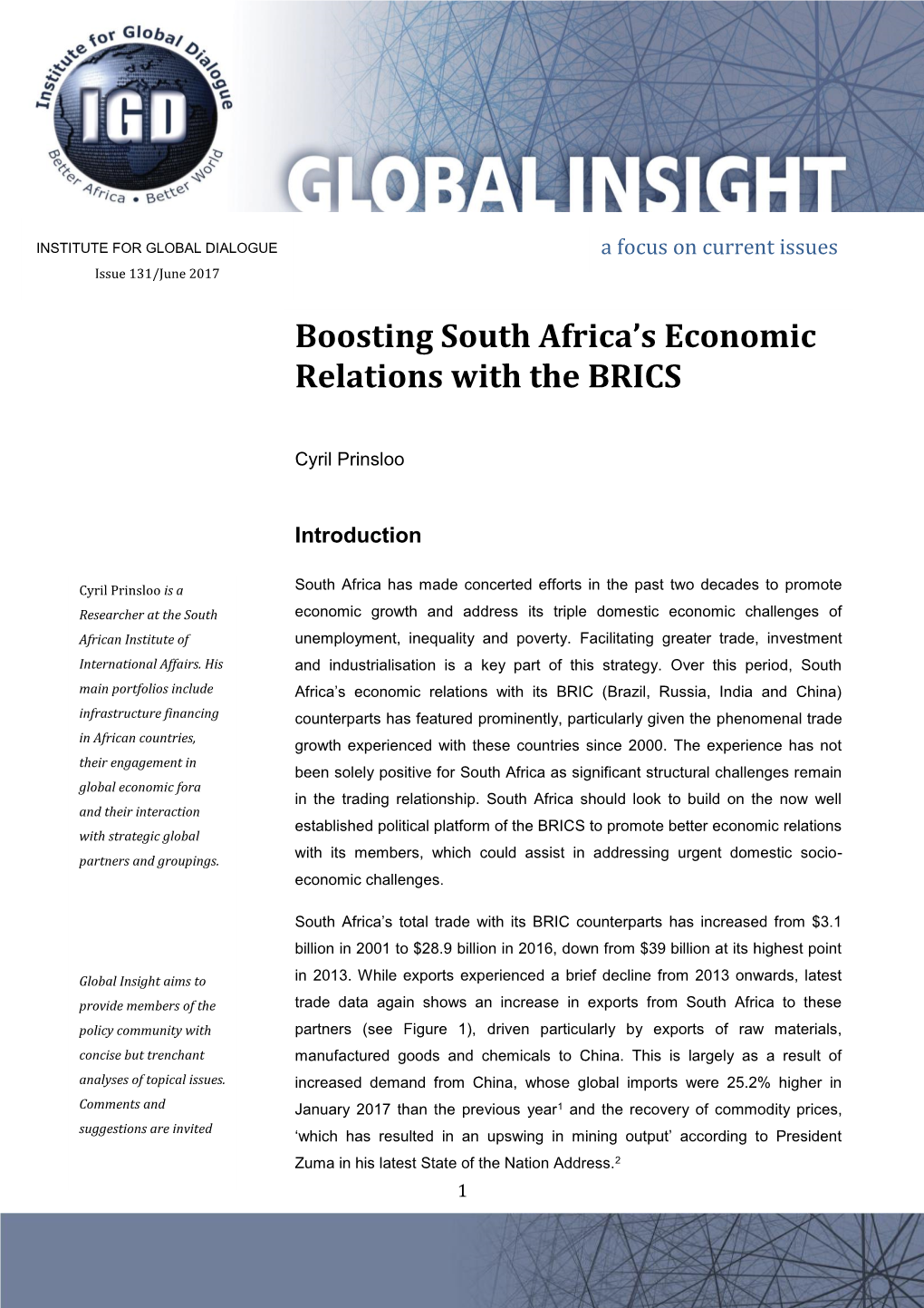 Boosting South Africa's Economic Relations with the BRICS