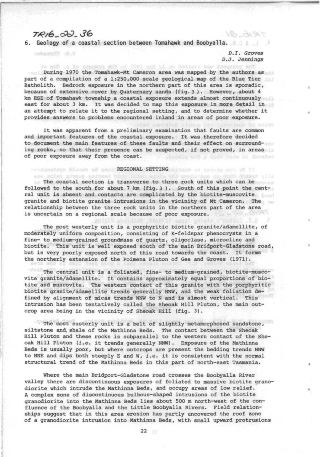 6. Geology of a Coastal Section Between Tomahawk and Boobyalla. D.I