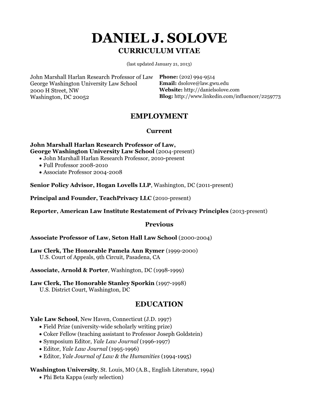 Daniel J. Solove Curriculum Vitae