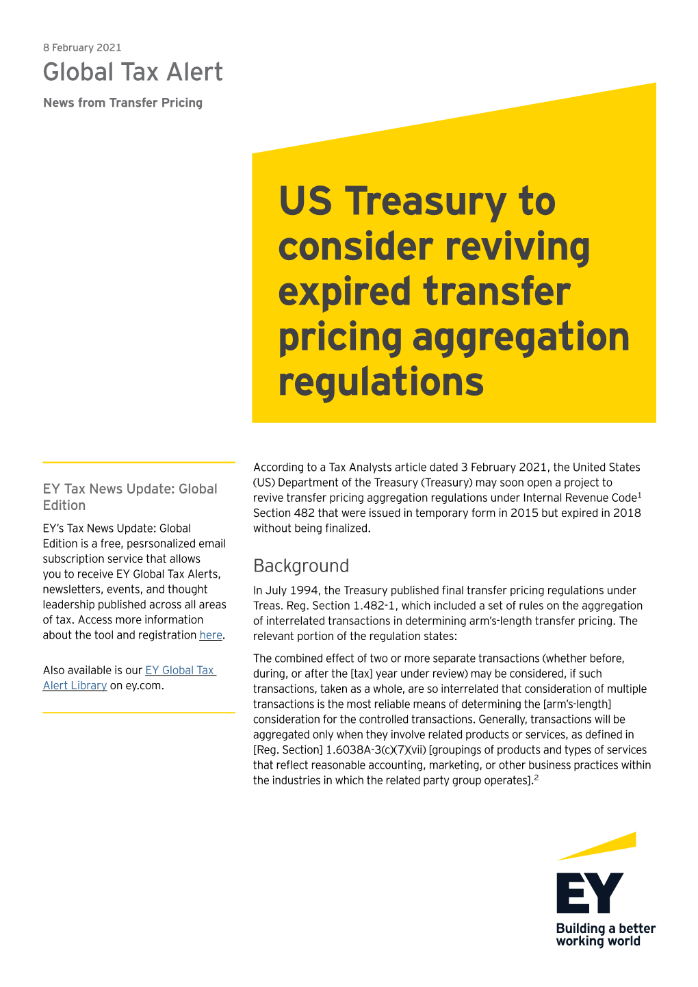 US Treasury to Consider Reviving Expired Transfer Pricing Aggregation Regulations