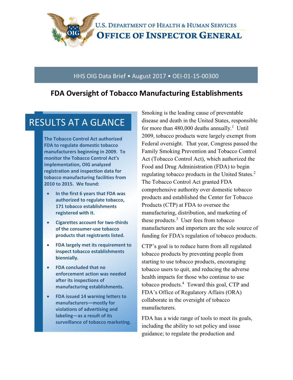 FDA Oversight of Tobacco Manufacturing Establishments (OEI