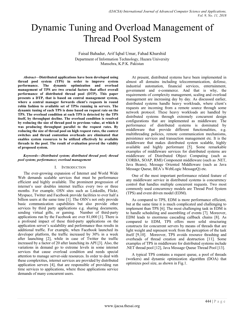 Dynamic Tuning and Overload Management of Thread Pool System