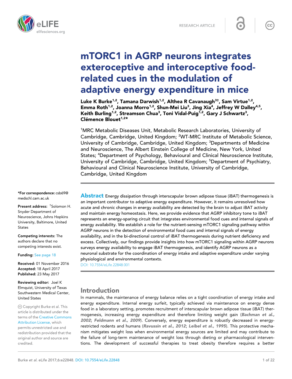 Mtorc1 in AGRP Neurons Integrates Exteroceptive and Interoceptive Food