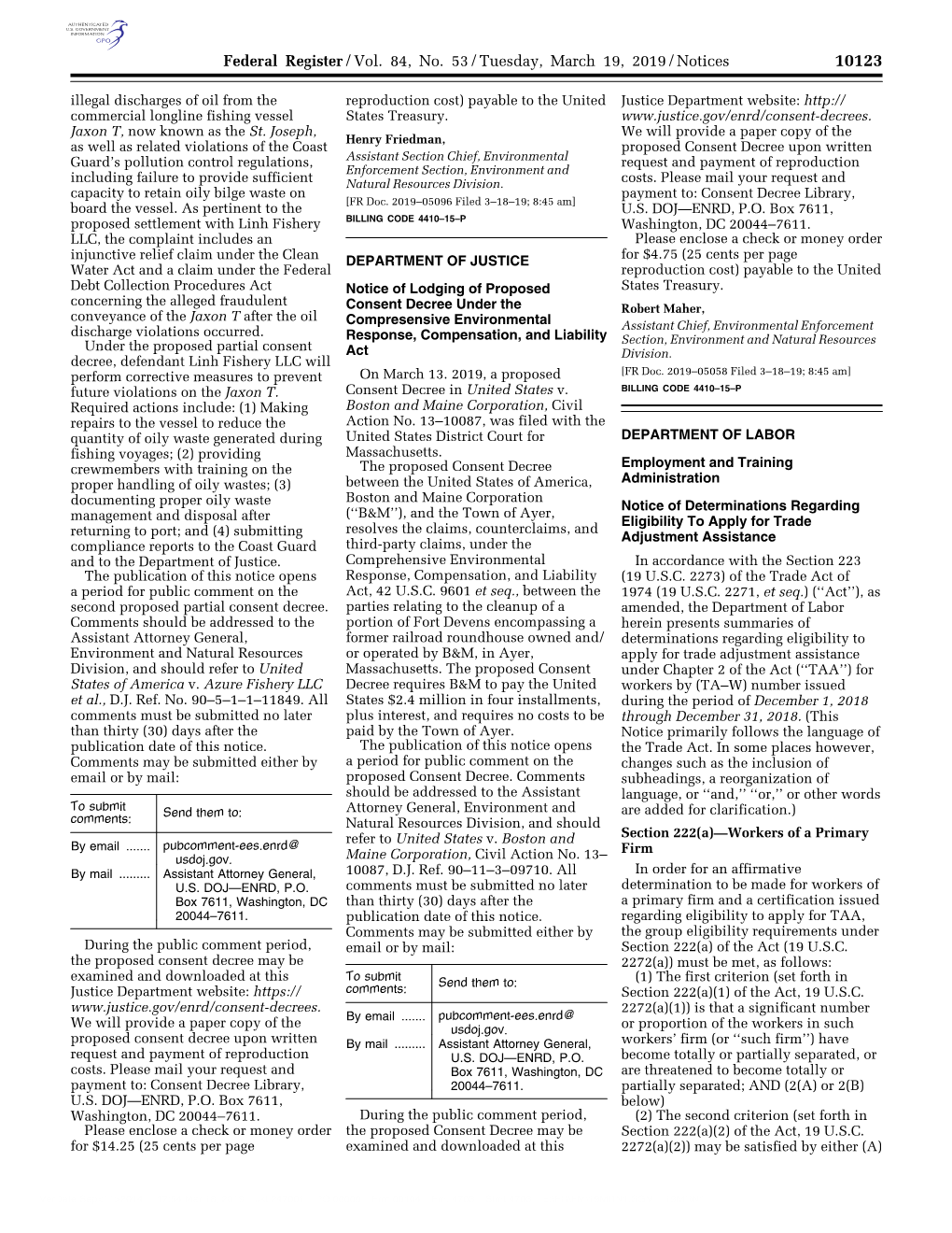 Federal Register/Vol. 84, No. 53/Tuesday, March 19, 2019/Notices