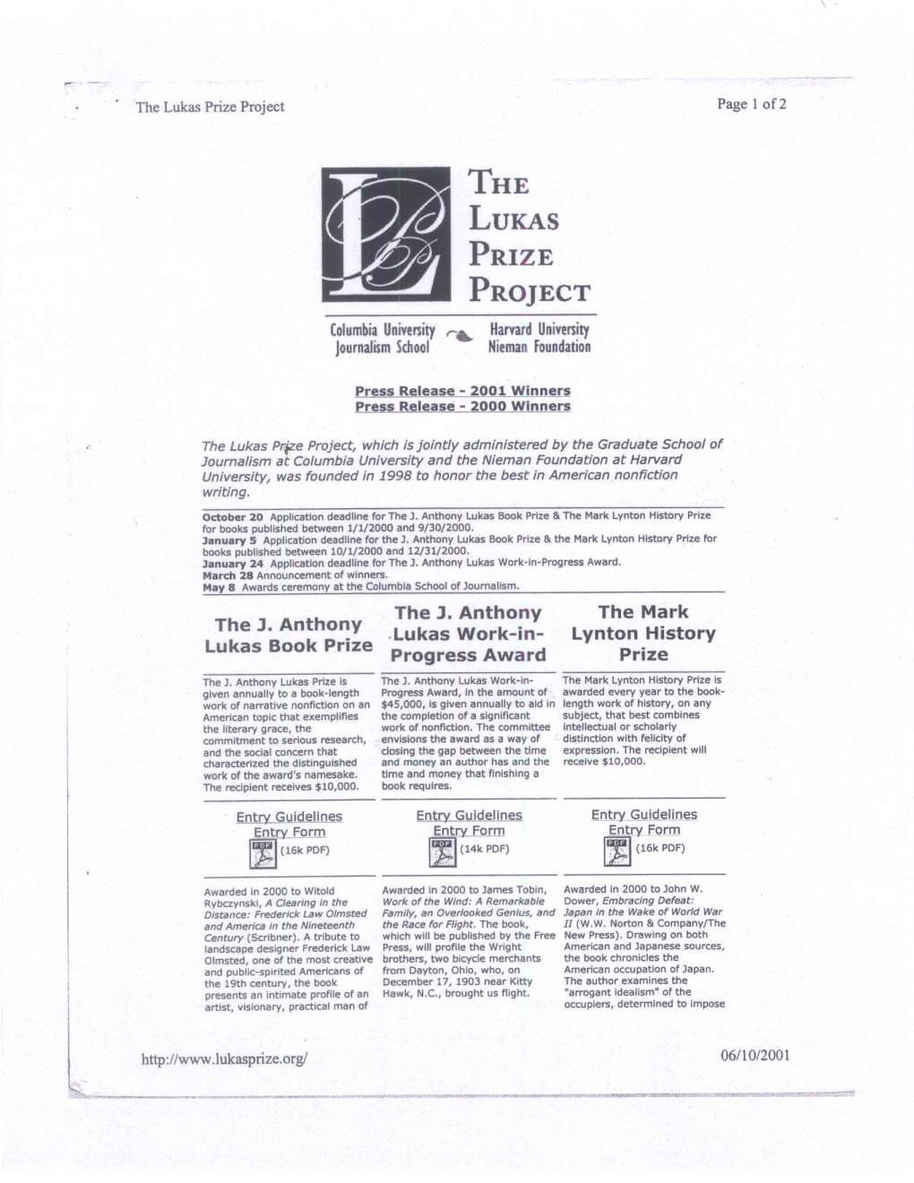 The Lukas Prize Project � Page 1 of 2