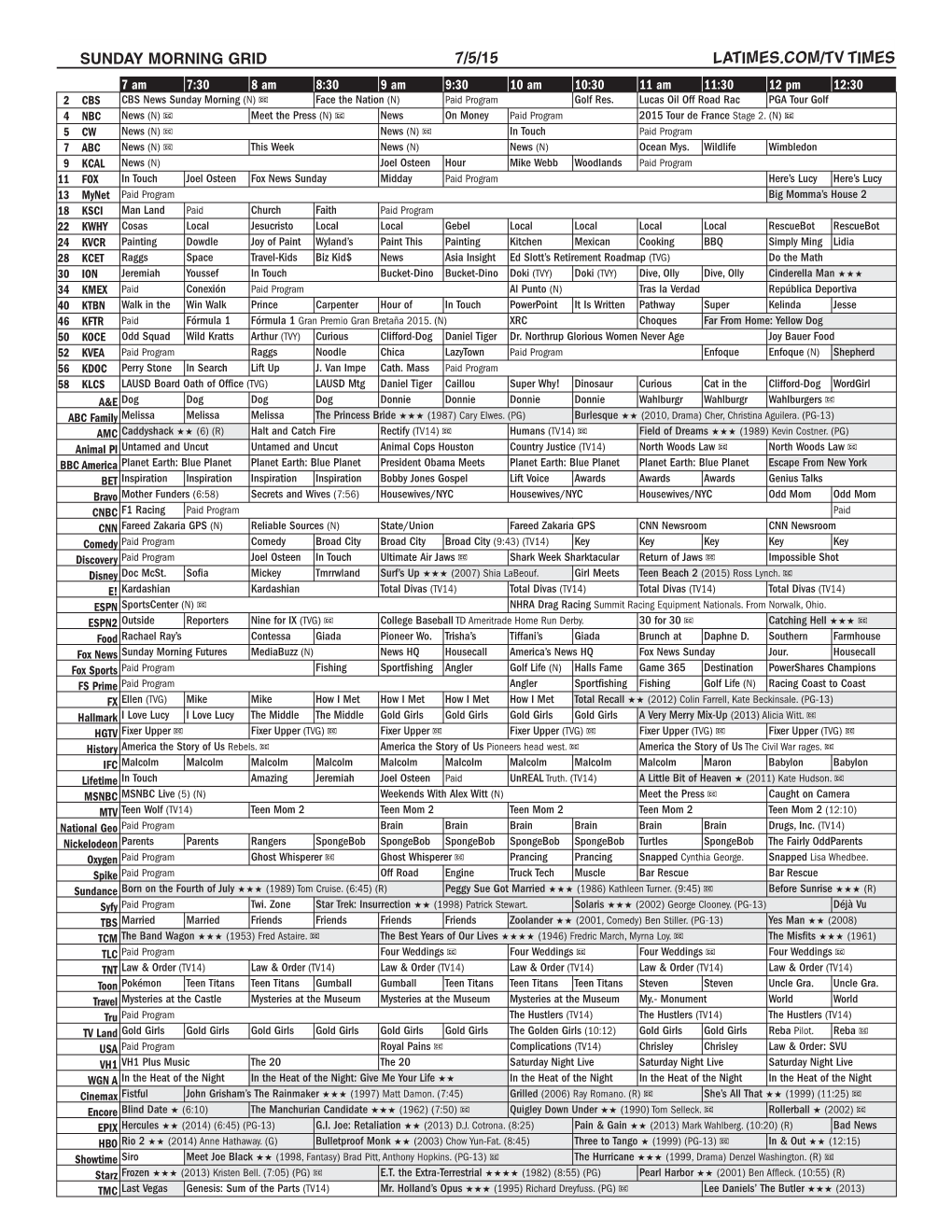 Sunday Morning Grid 7/5/15 Latimes.Com/Tv Times