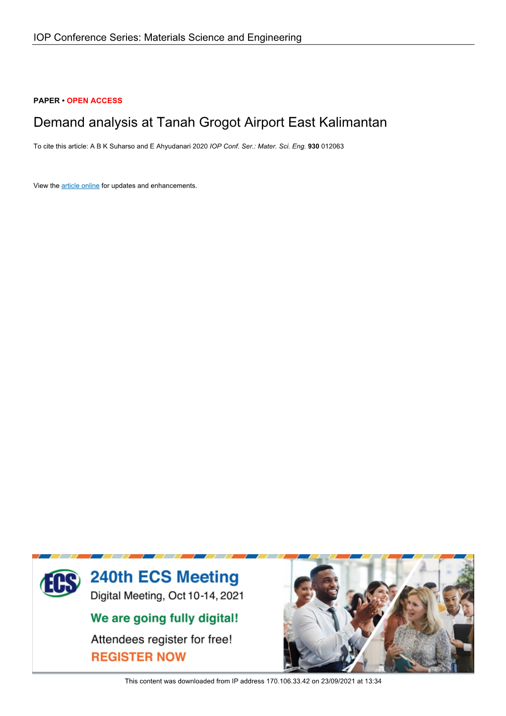 Demand Analysis at Tanah Grogot Airport East Kalimantan