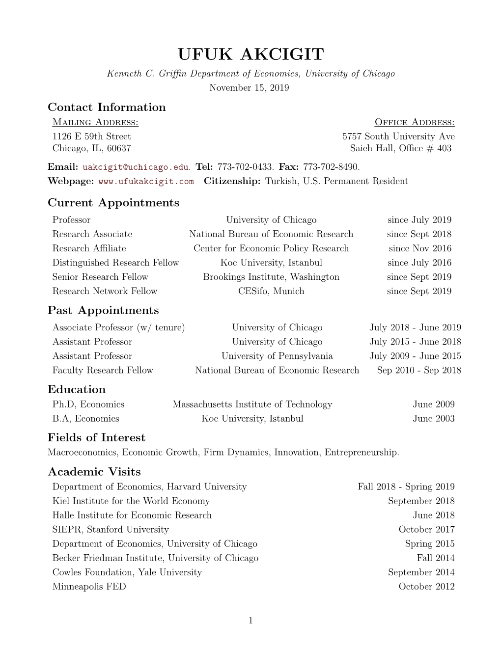 Ufuk Akcigit's CV