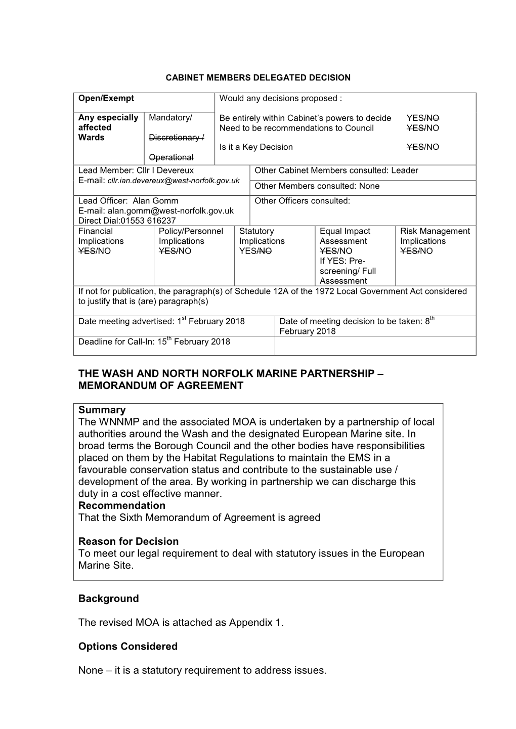 The Wash and North Norfolk Marine Partnership – Memorandum of Agreement