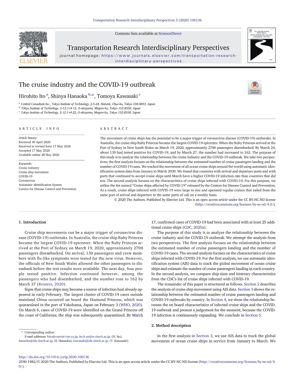 The Cruise Industry and the COVID-19 Outbreak