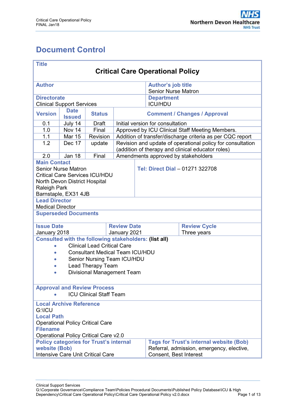 Critical Care Operational Policy FINAL Jan18