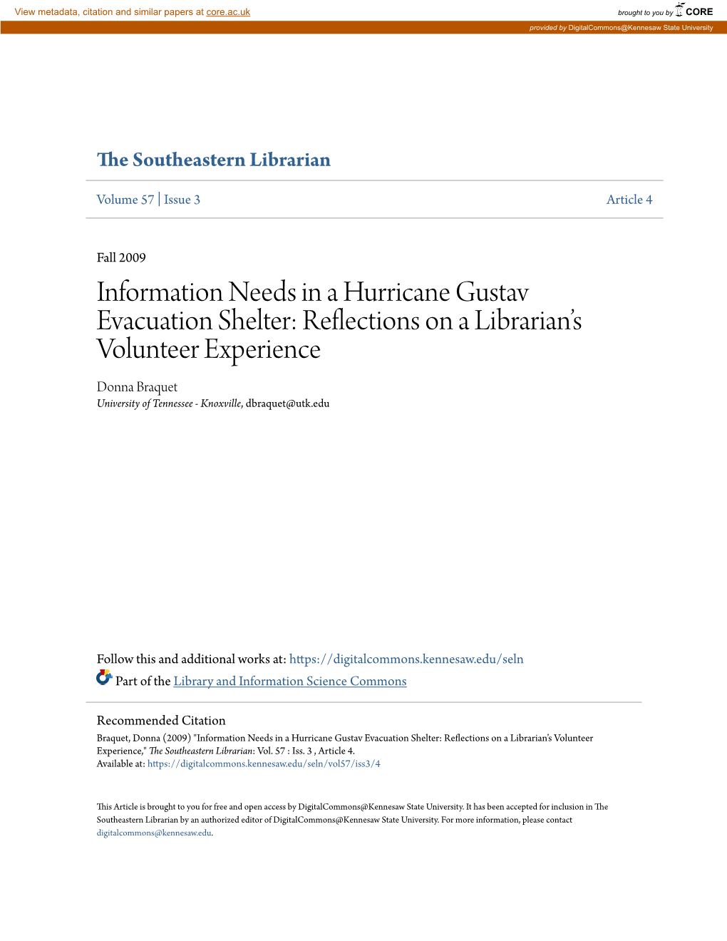 Information Needs in a Hurricane Gustav Evacuation Shelter