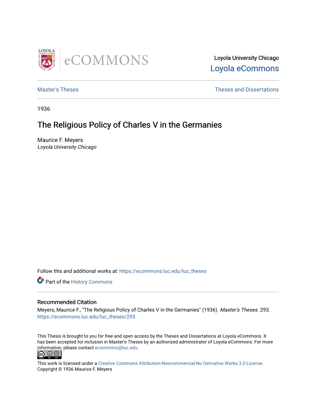 The Religious Policy of Charles V in the Germanies