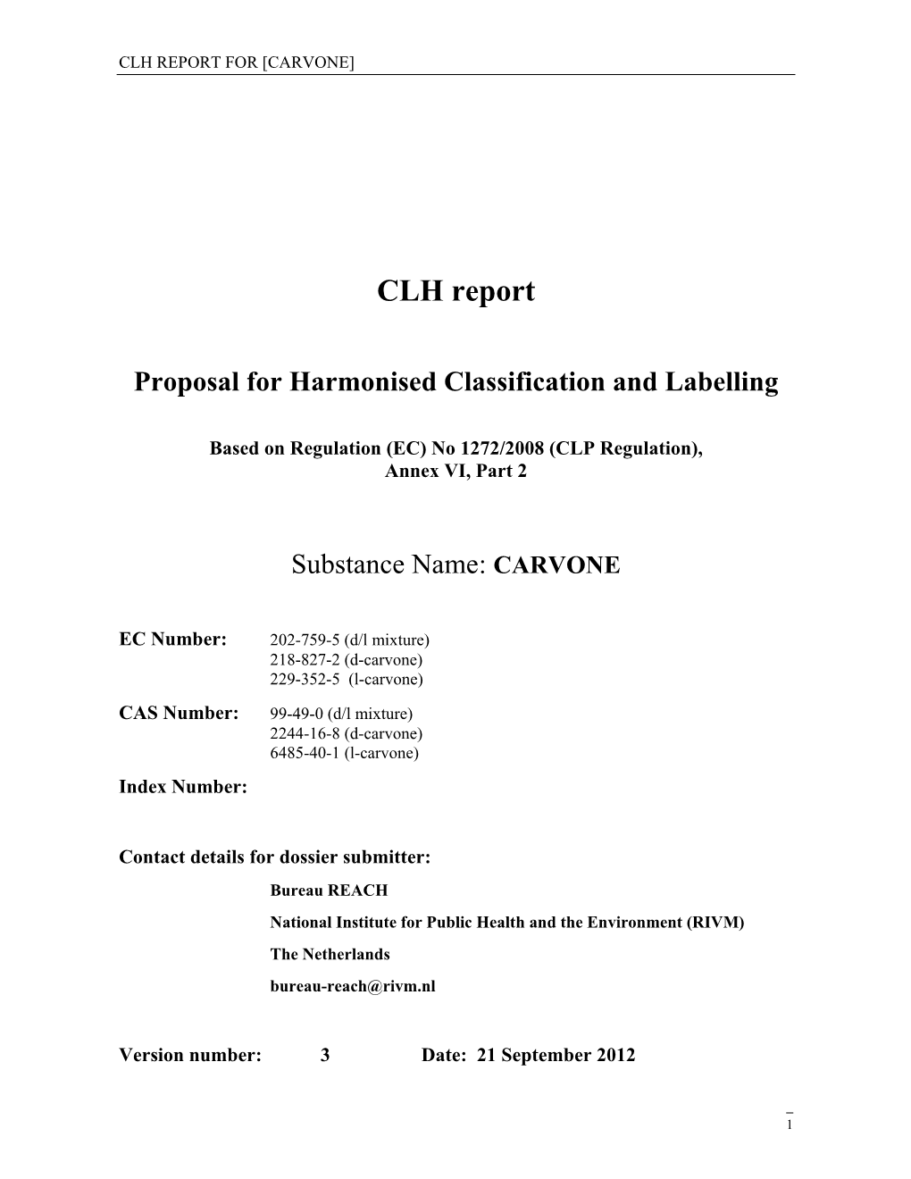 Clh Report for [Carvone]