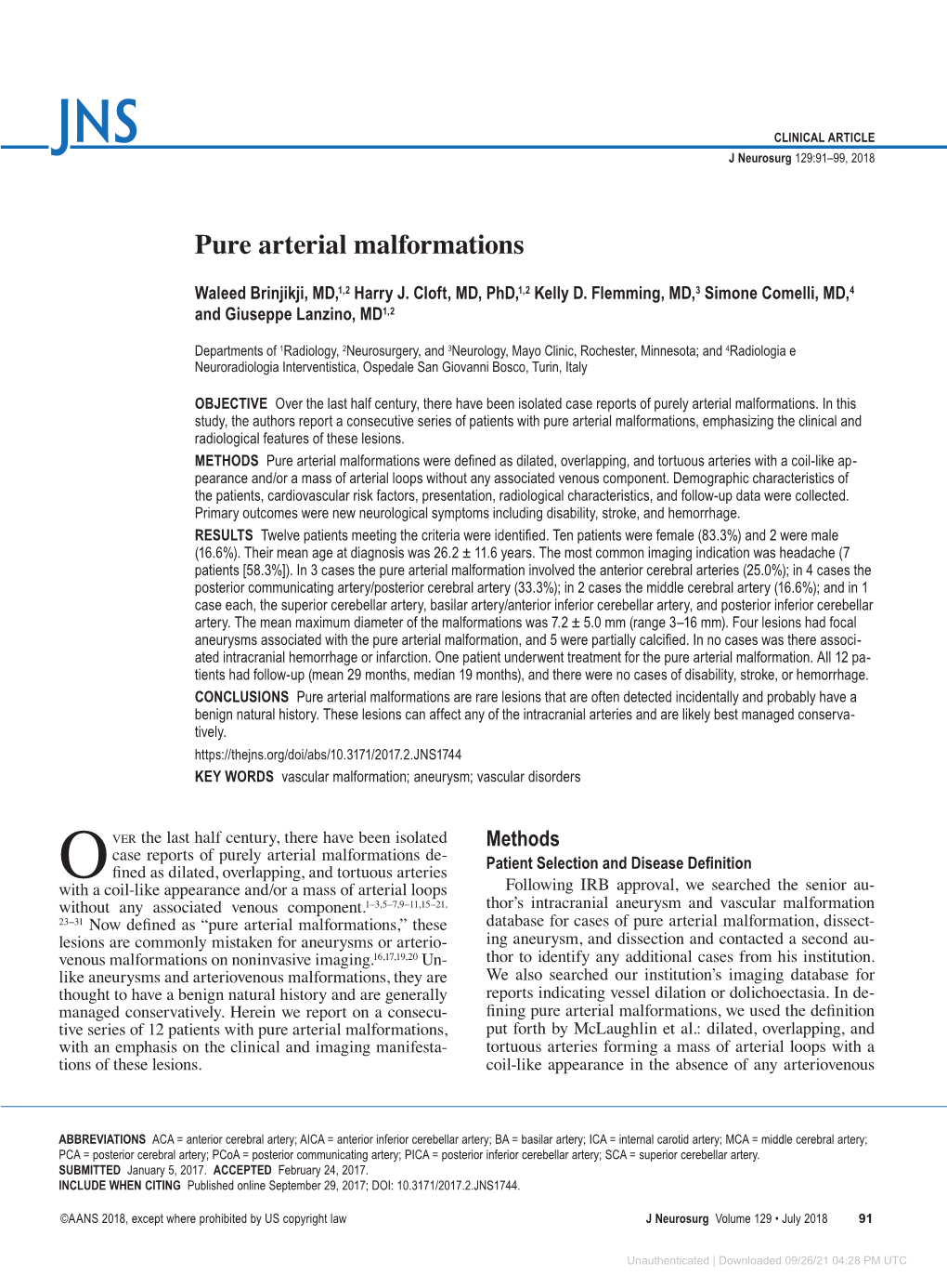 Pure Arterial Malformations