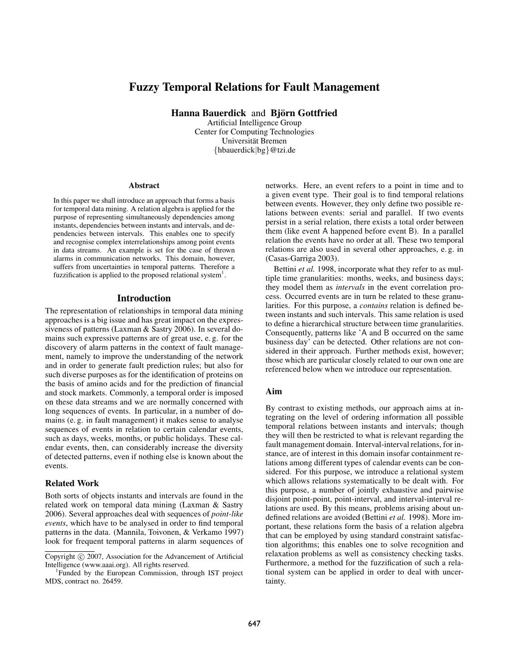 Fuzzy Temporal Relations for Fault Management