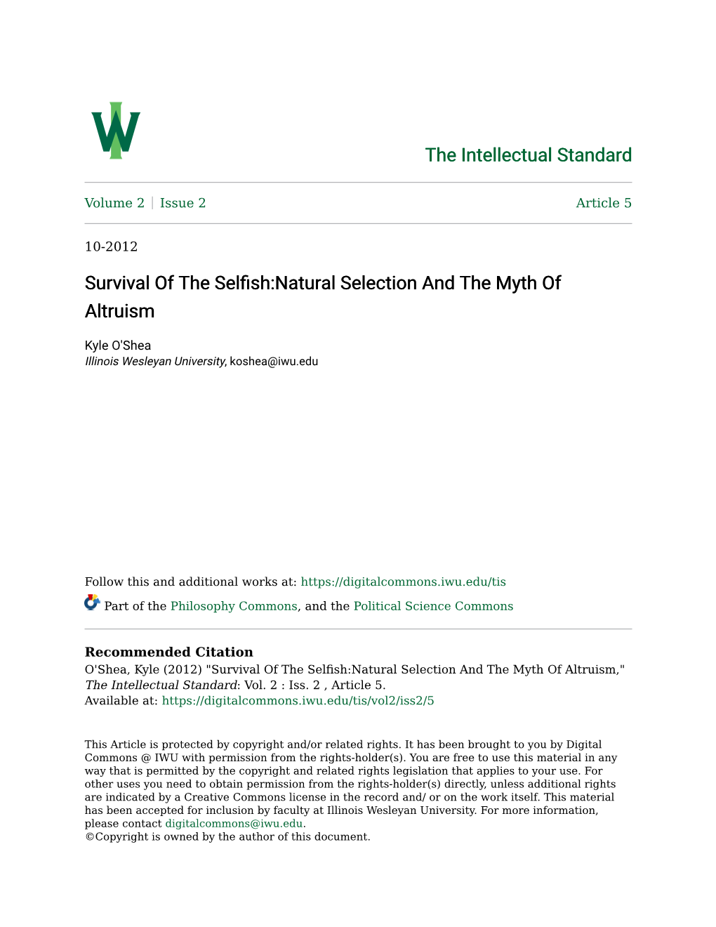 Survival of the Selfish:Natural Selection and the Myth of Altruism