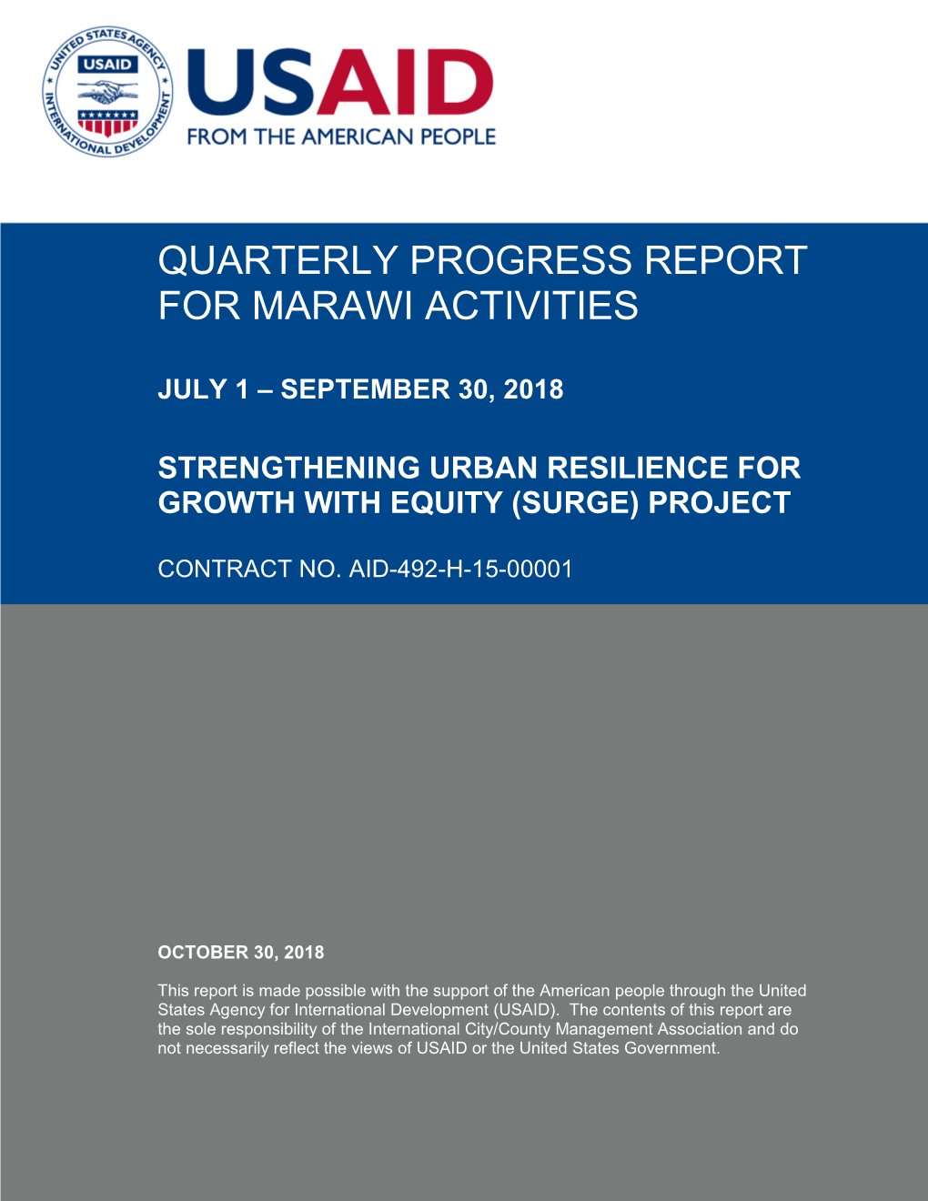 Quarterly Progress Report for Marawi Activities