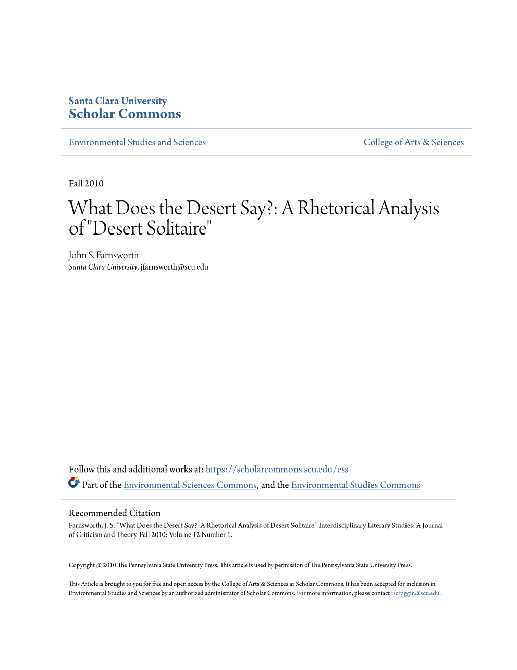 A Rhetorical Analysis of "Desert Solitaire" John S