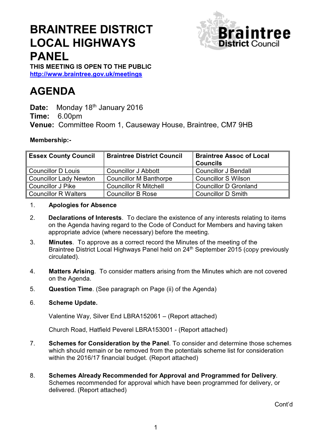Braintree District Local Highways Panel Held on 24Th September 2015 (Copy Previously Circulated)