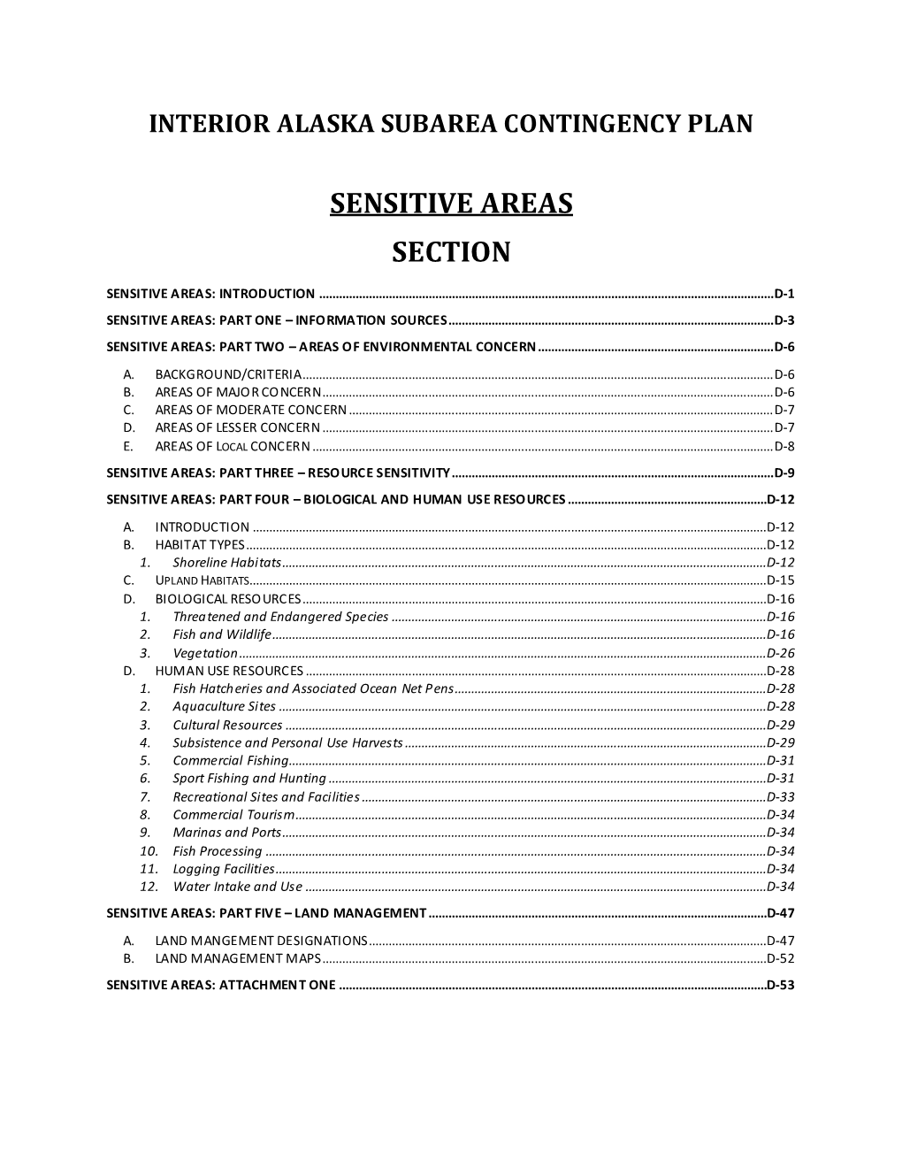 Sensitive Areas Section