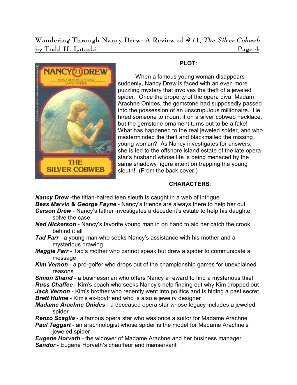 Wandering Through Nancy Drew: a Review of #71, the Silver Cobweb by Todd H. Latoski Page 4