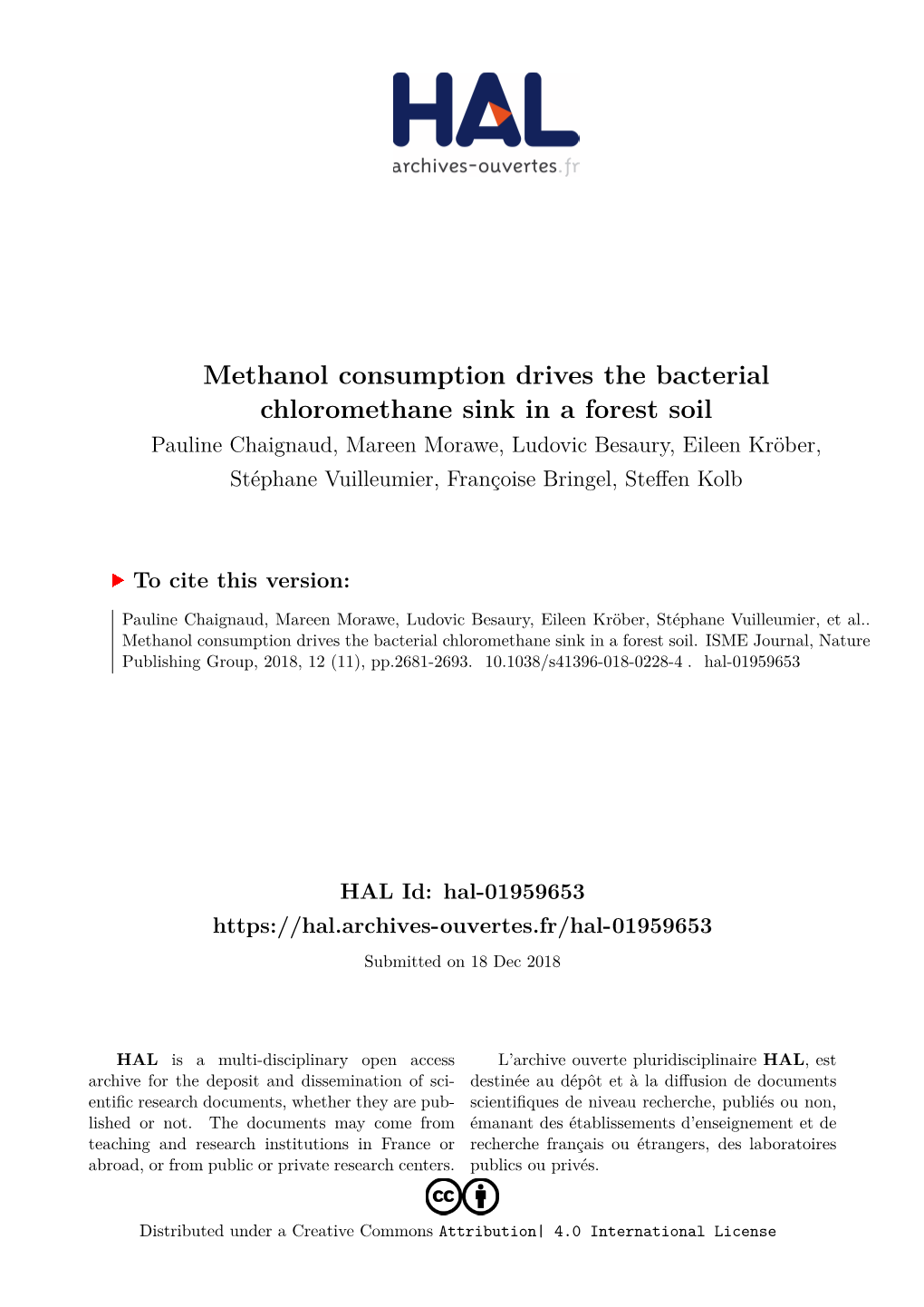 Methanol Consumption Drives the Bacterial