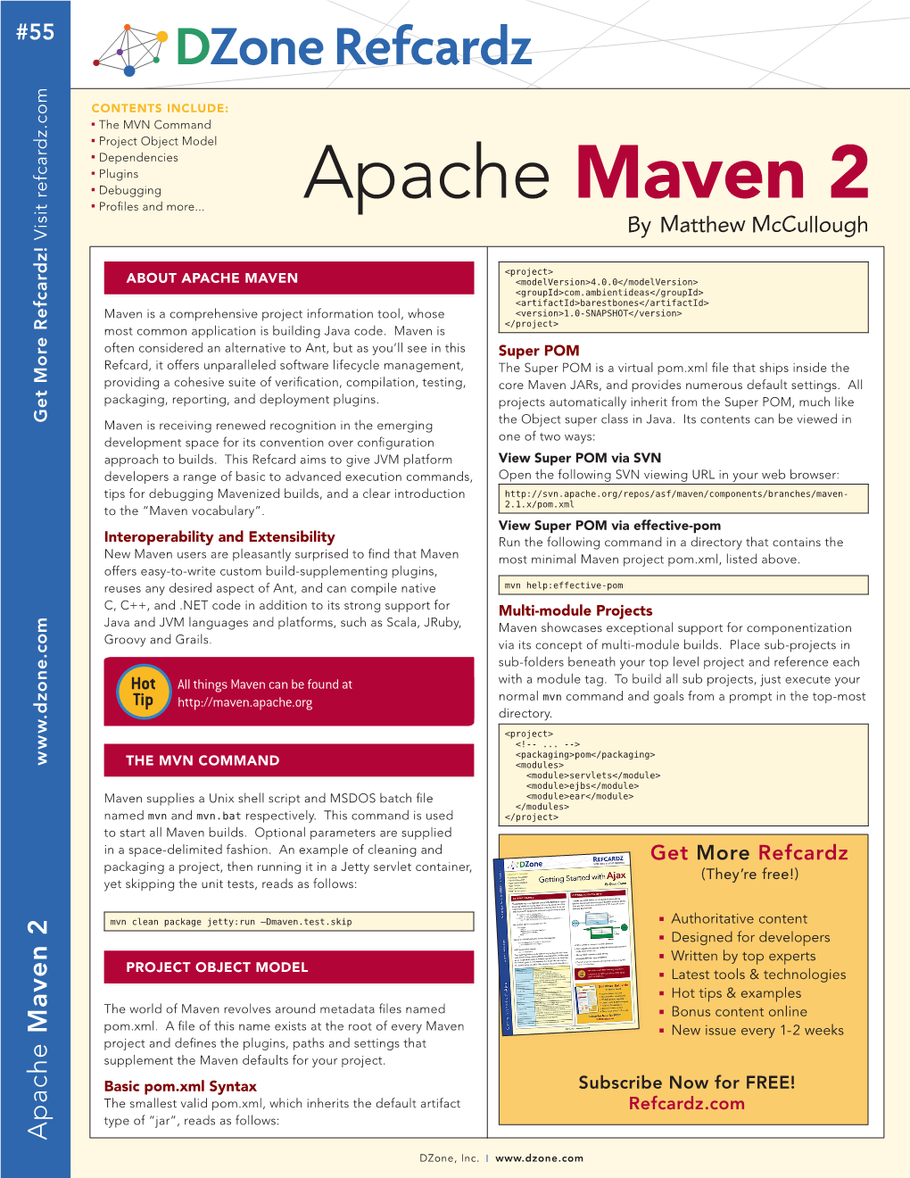 Apache Maven 2 by Matthew Mccullough Visit Refcardz.Com