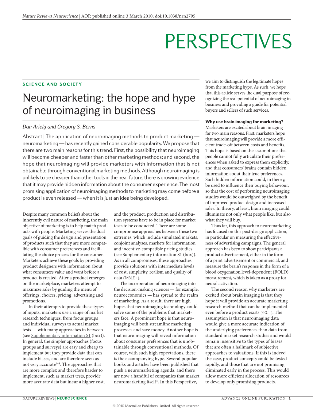 Neuromarketing: the Hope and Hype of Neuroimaging in Business