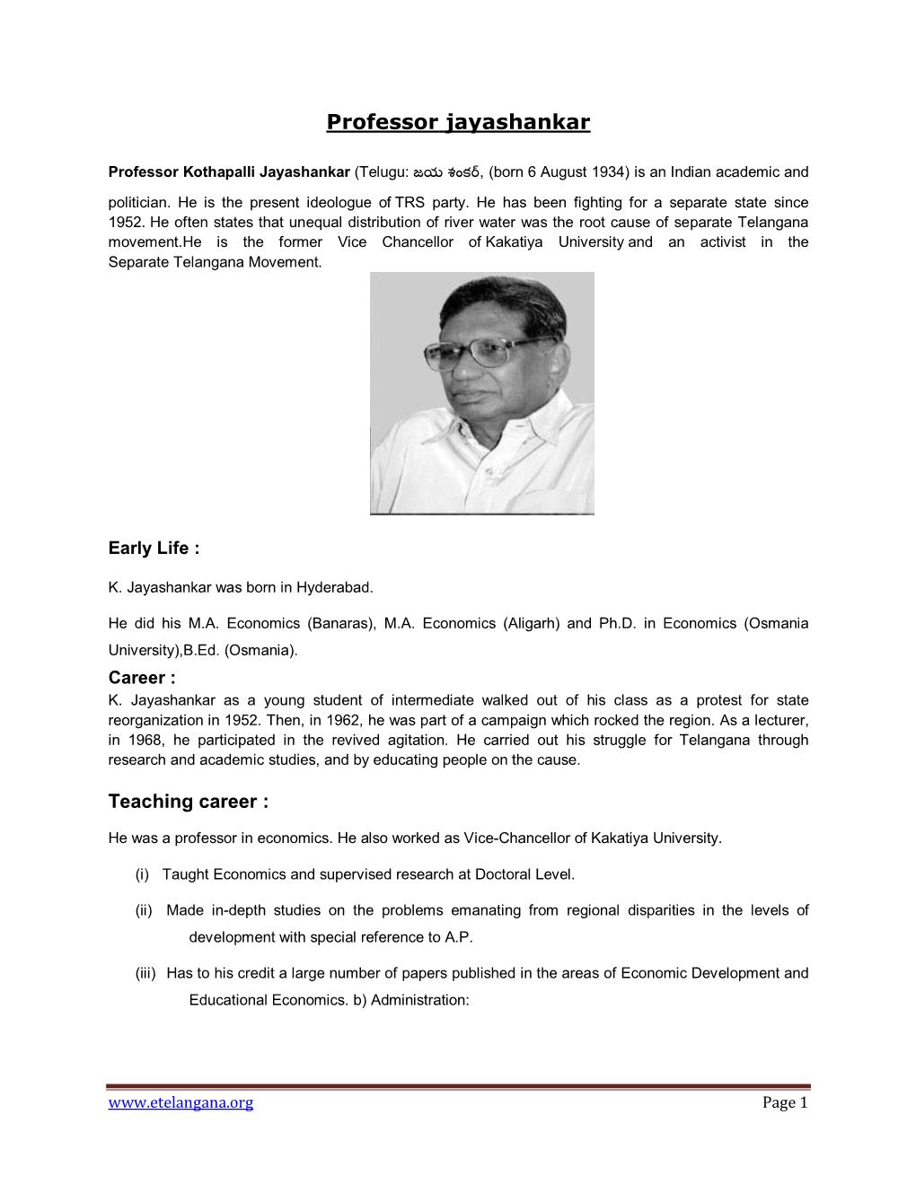 Professor Jayashankar