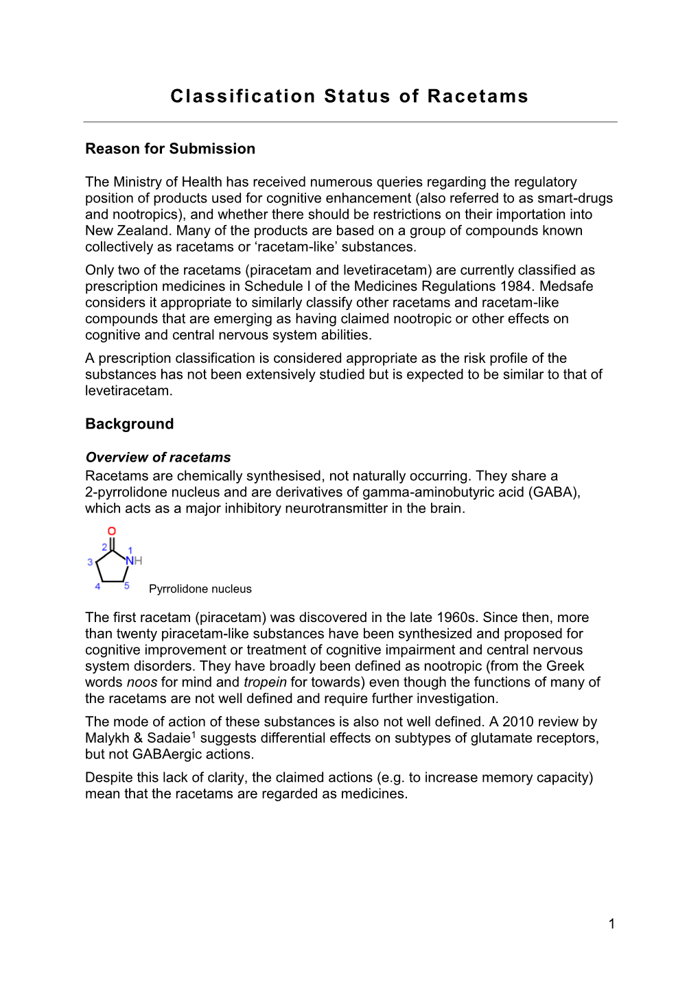 Classification Status of Racetams