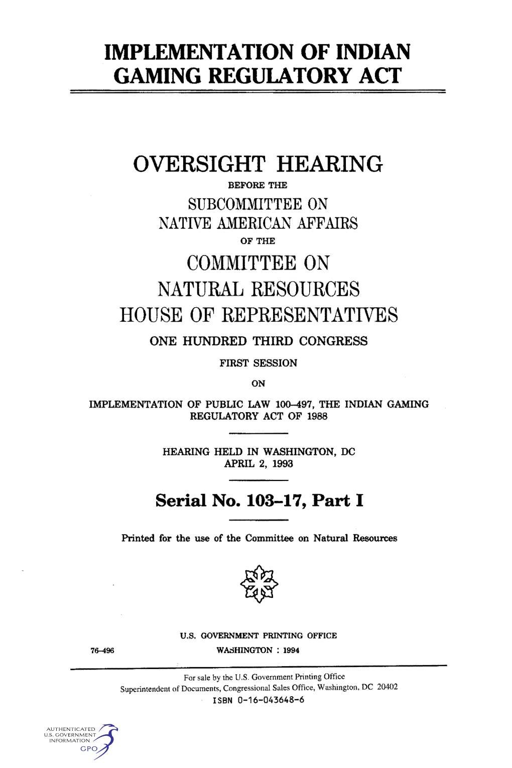 Oversight Hearing