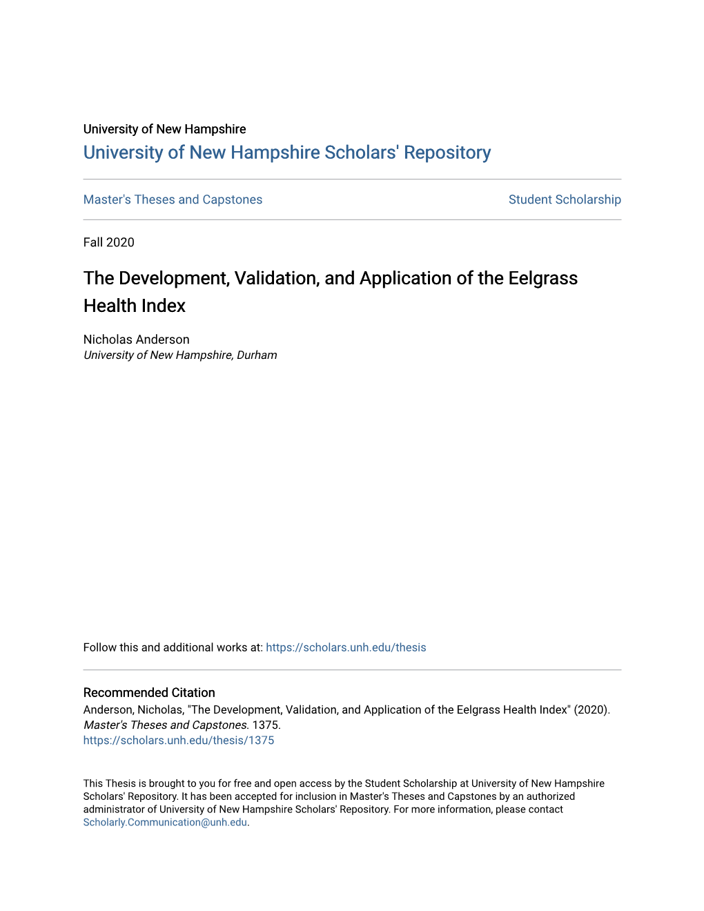 The Development, Validation, and Application of the Eelgrass Health Index