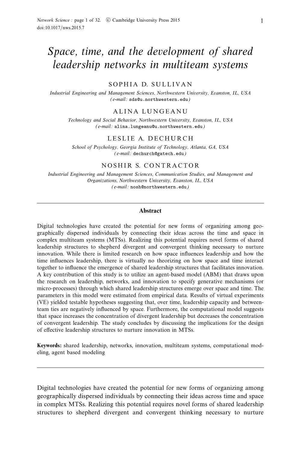 Space, Time, and the Development of Shared Leadership Networks in Multiteam Systems