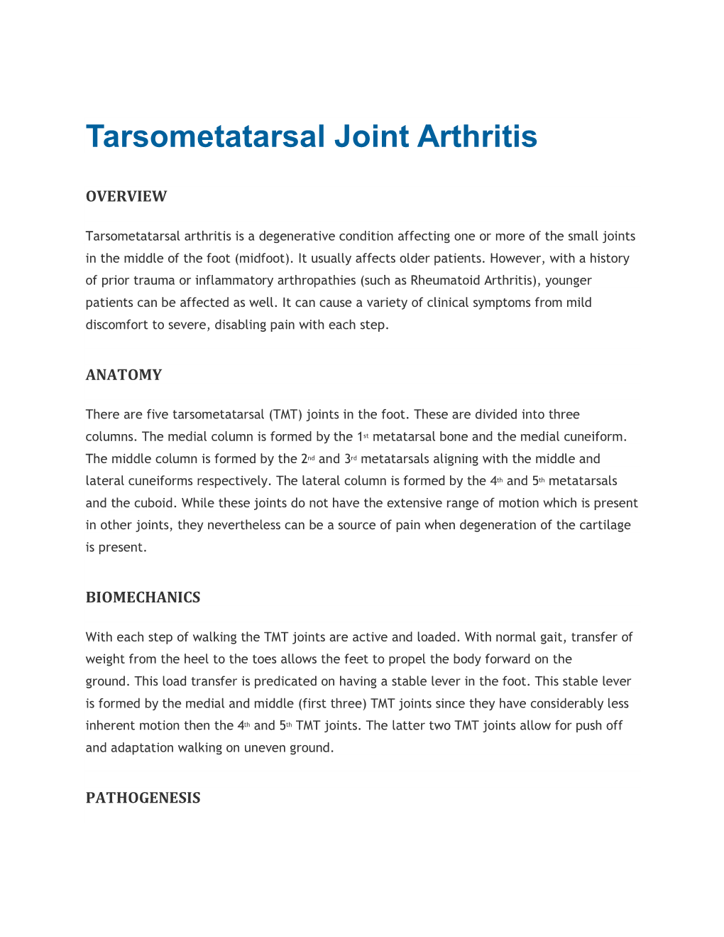 Tarsometatarsal Joint Arthritis