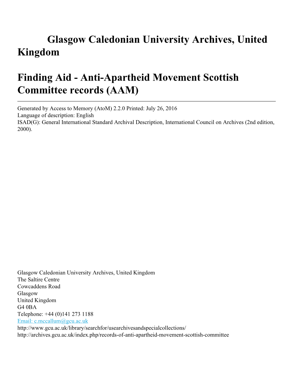 Anti-Apartheid Movement Scottish Committee Records (AAM)