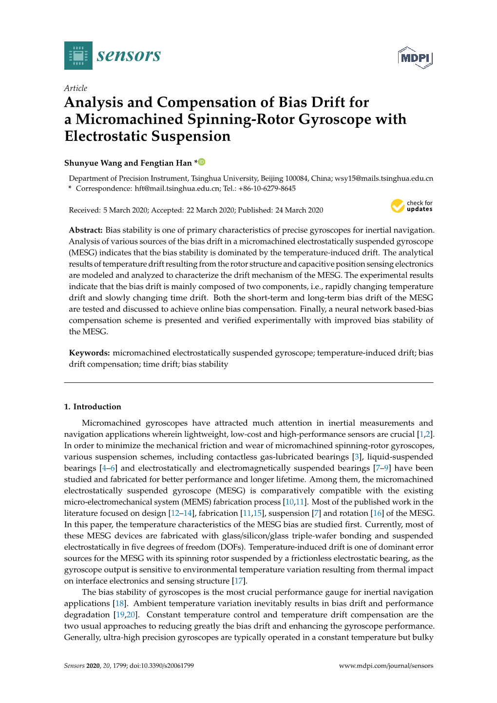 Analysis and Compensation of Bias Drift for a Micromachined Spinning-Rotor Gyroscope with Electrostatic Suspension