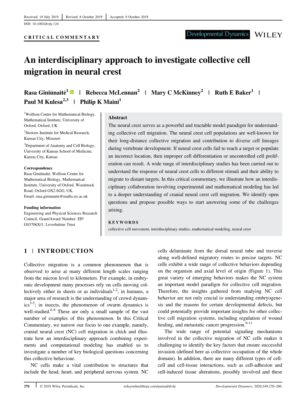 An Interdisciplinary Approach to Investigate Collective Cell Migration in Neural Crest