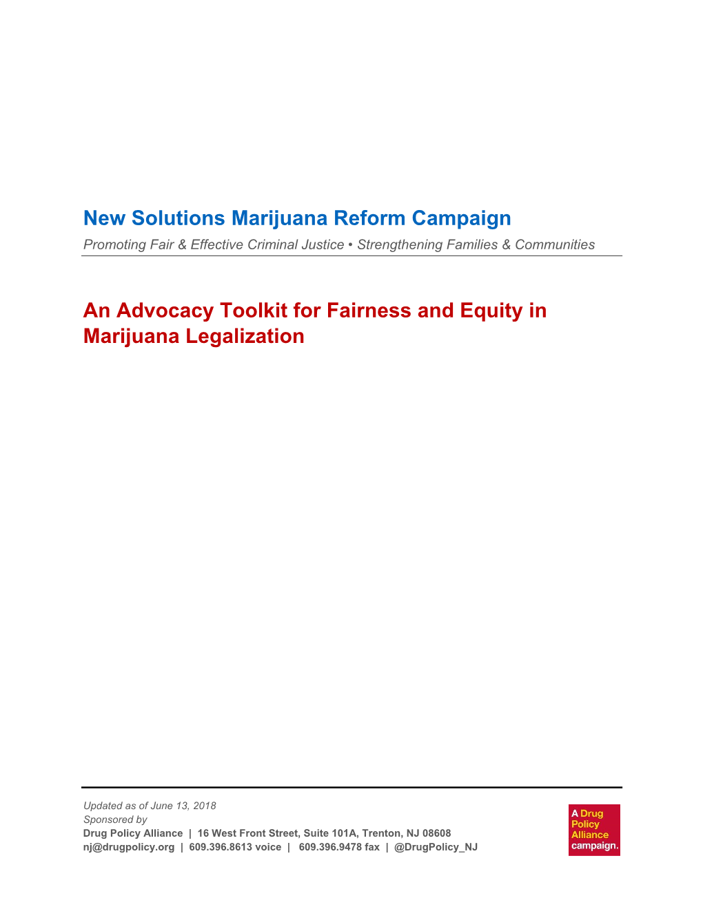 An Advocacy Toolkit for Fairness and Equity in Marijuana Legalization