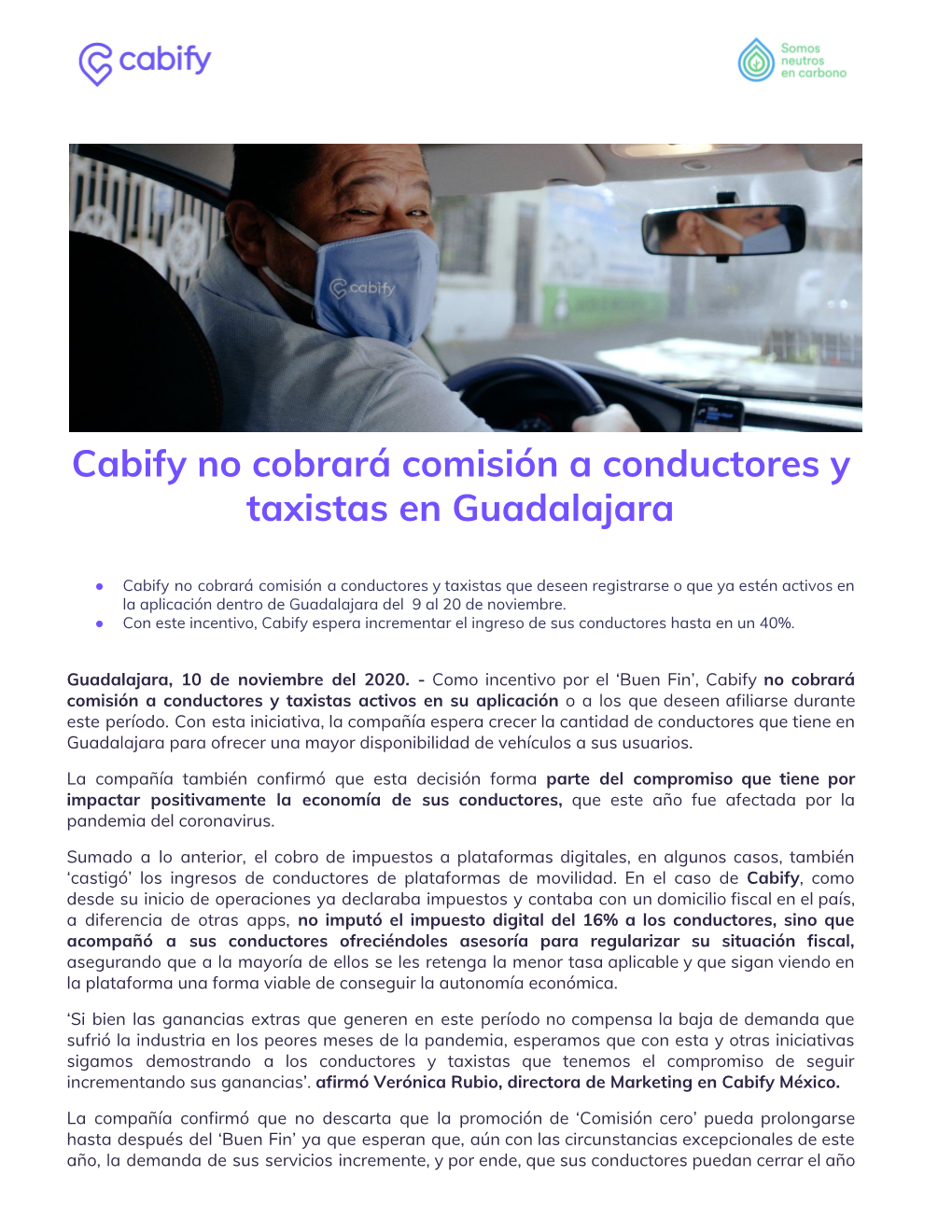 Cabify No Cobrará Comisión a Conductores Y Taxistas En Guadalajara