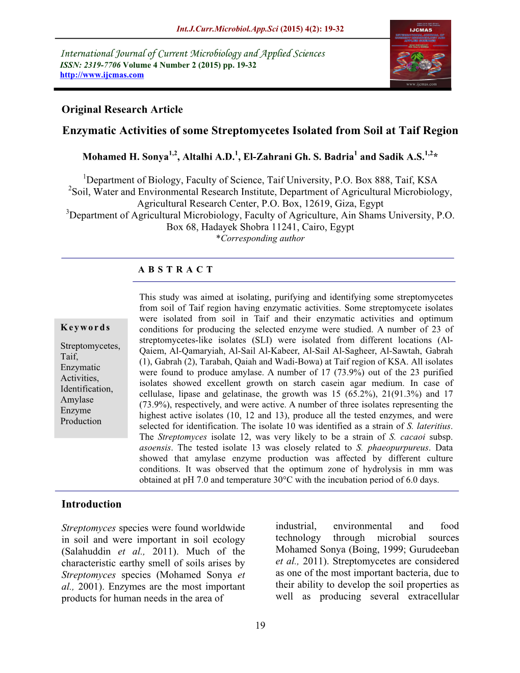 Enzymatic Activities of Some Streptomycetes Isolated from Soil at Taif Region